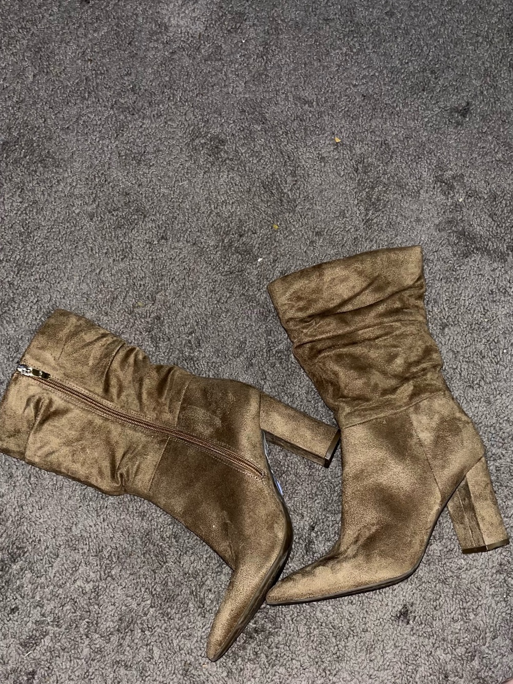 Marc Fisher Slouchy Mid-Calf Block Heel Boots in Brown